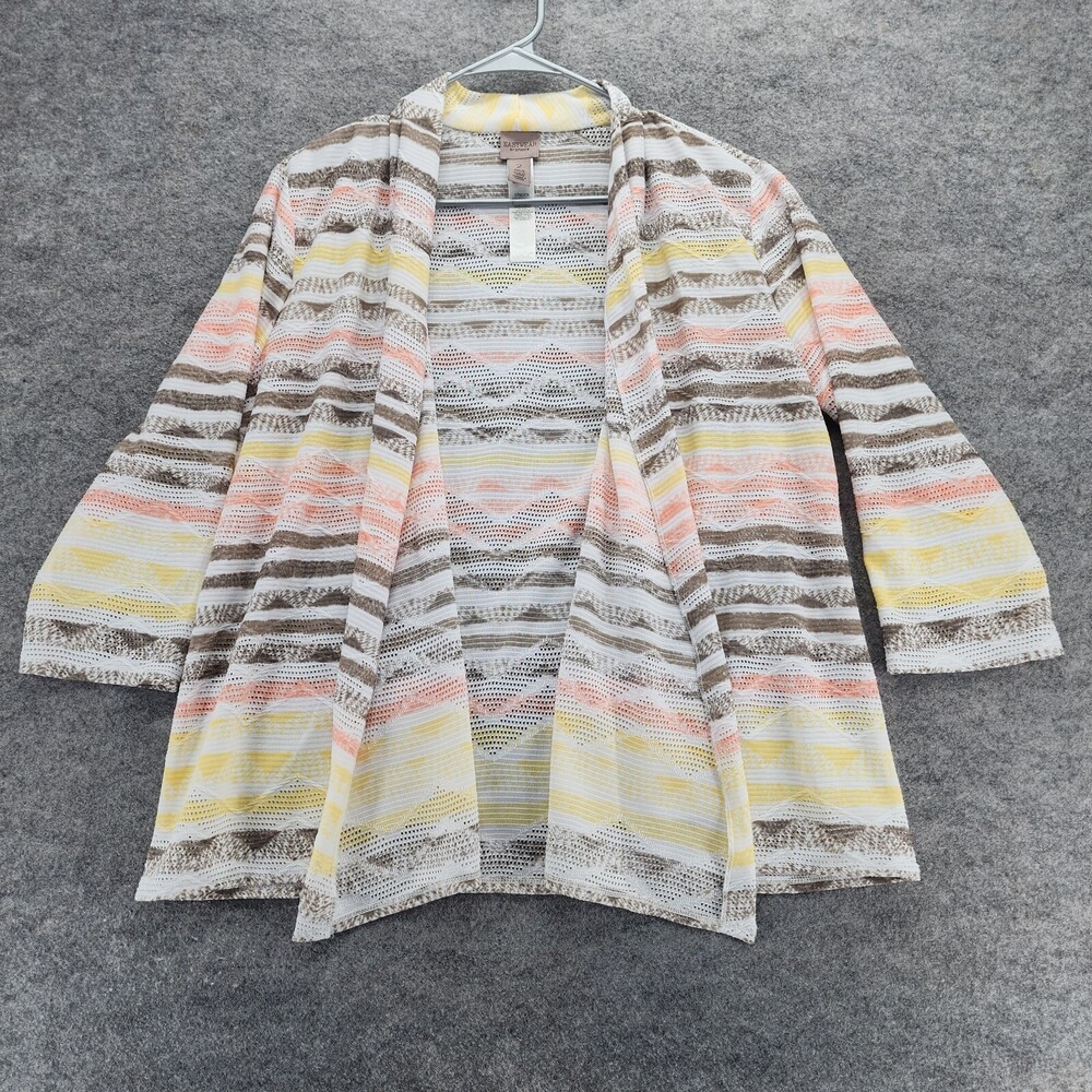 Easywear by Chicos Cardigan Womens Size 2 Open Front Striped Flowy